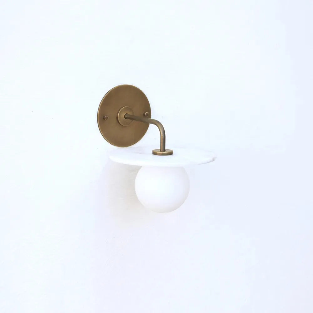 Mid-Century Brass Alabaster Wall Lamp with White Globe Shade - view 4