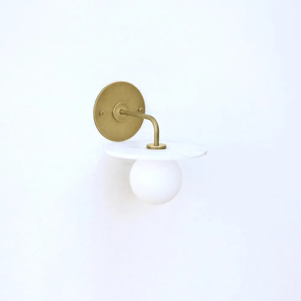Mid-Century Brass Alabaster Wall Lamp with White Globe Shade - view 7