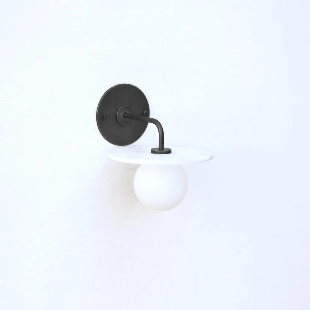 Mid-Century Brass Alabaster Wall Lamp with White Globe Shade - view 8