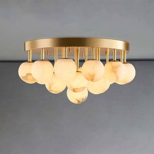 Alabaster Bubble Globe Flush Mount Ceiling Light in Brass - view 1