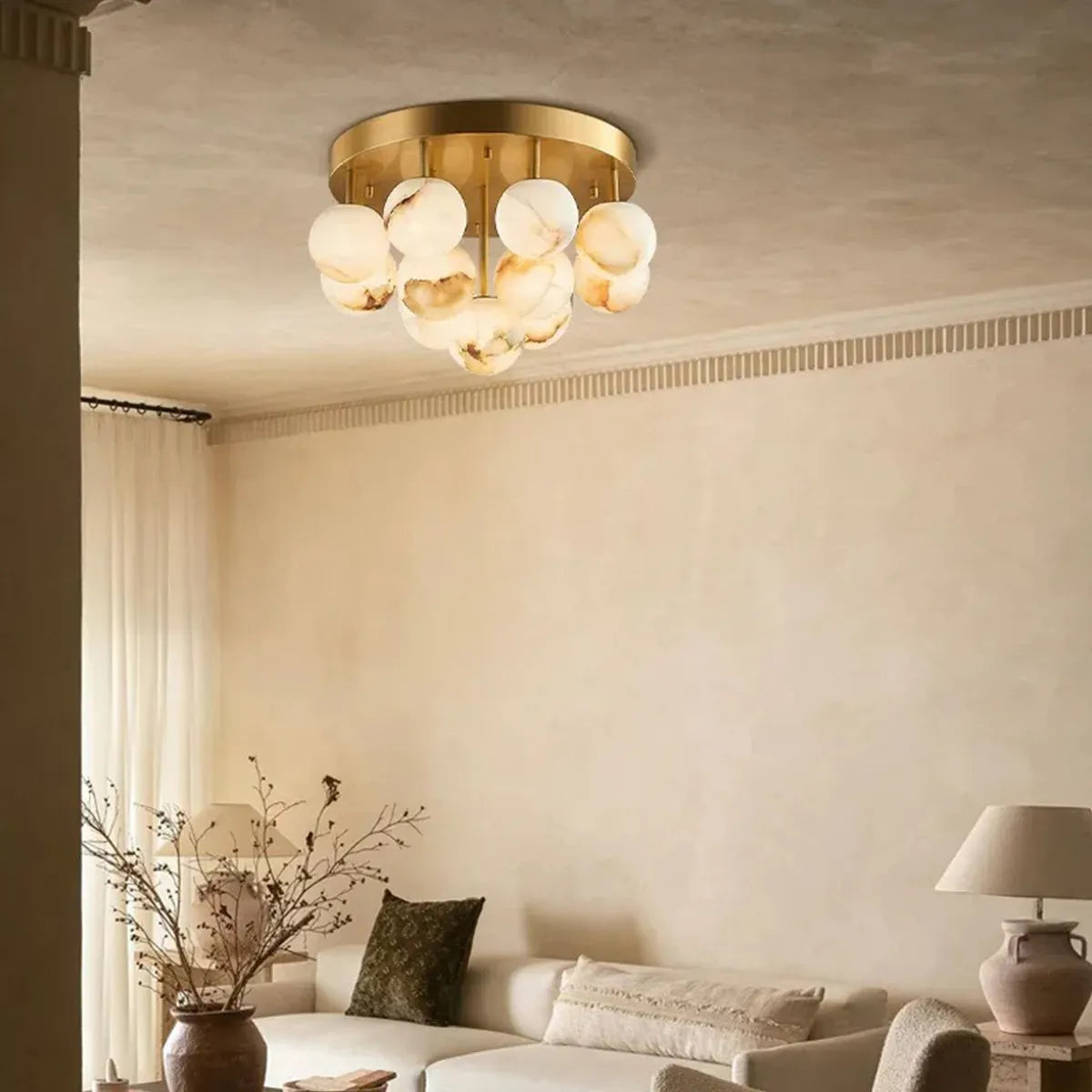 Alabaster Bubble Globe Flush Mount Ceiling Light in Brass - view 3