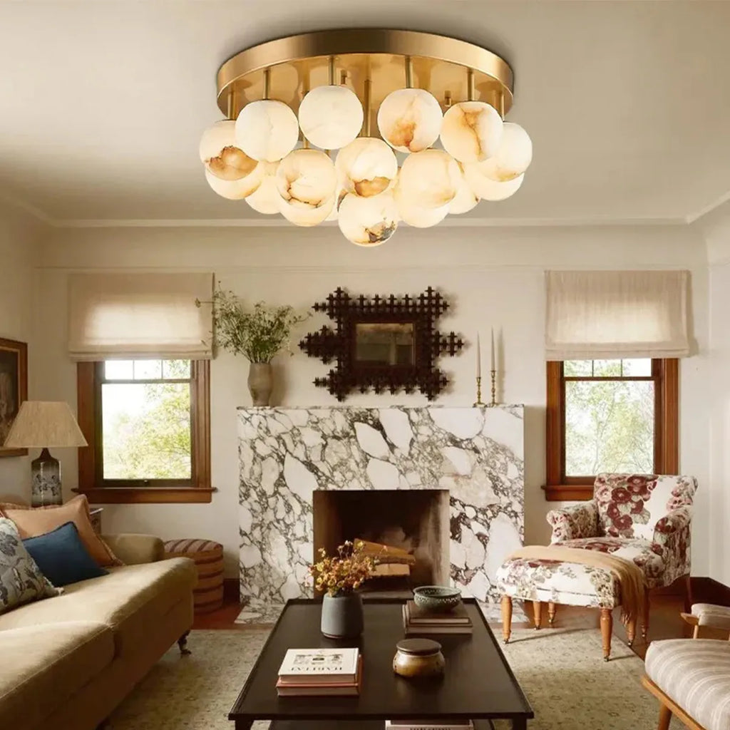 Alabaster Bubble Globe Flush Mount Ceiling Light in Brass - view 4