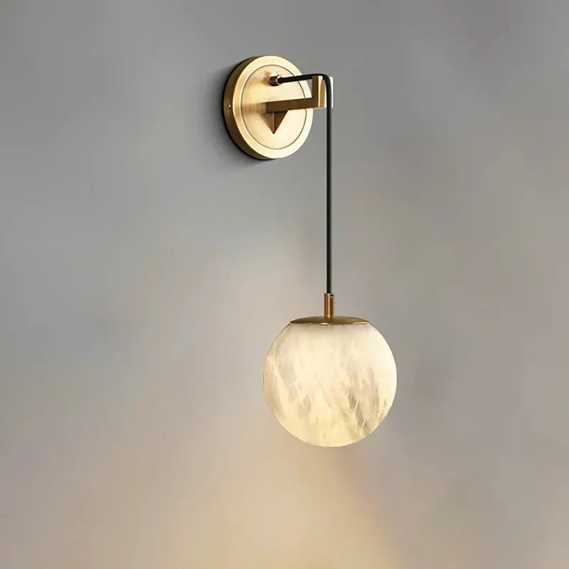 Spherical Alabaster Wall Sconce in Natural Brass - view 1