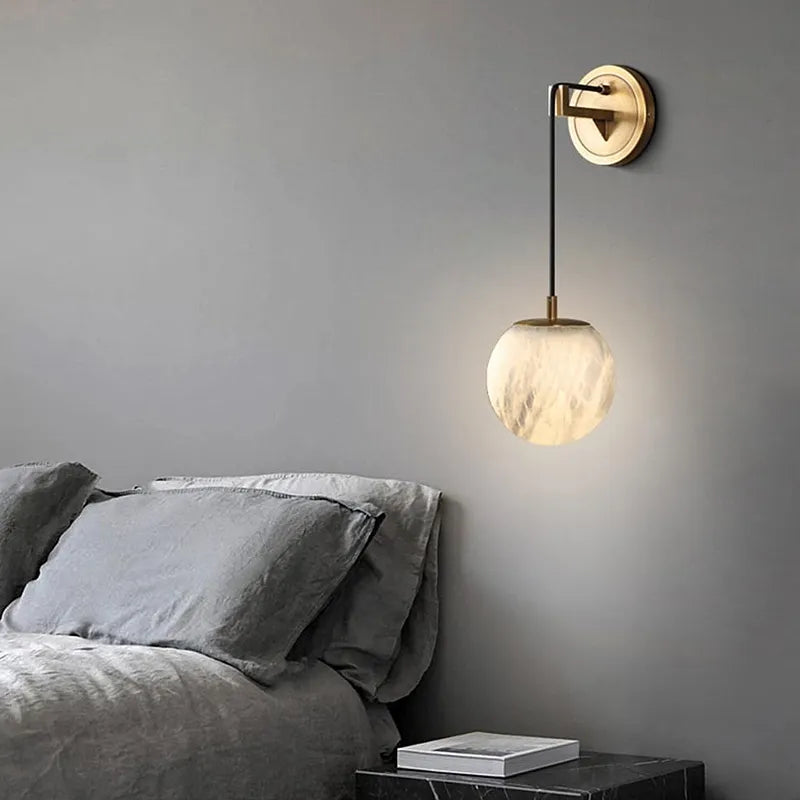 Spherical Alabaster Wall Sconce in Natural Brass - view 2
