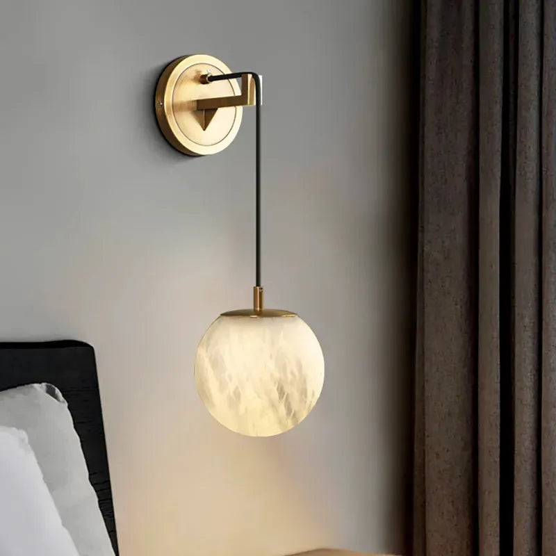 Spherical Alabaster Wall Sconce in Natural Brass - view 4