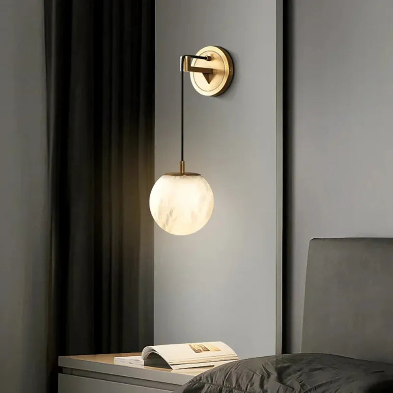 Spherical Alabaster Wall Sconce in Natural Brass - view 5
