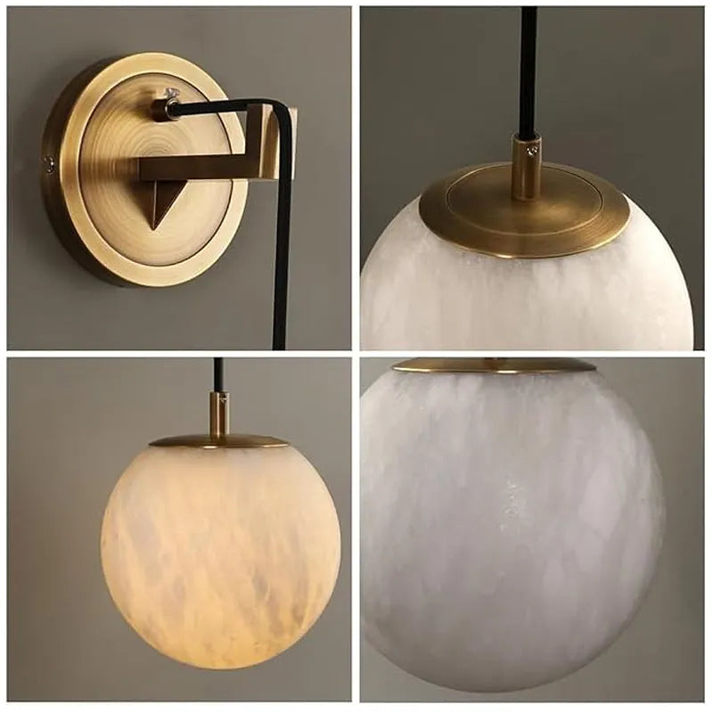 Spherical Alabaster Wall Sconce in Natural Brass - view 6