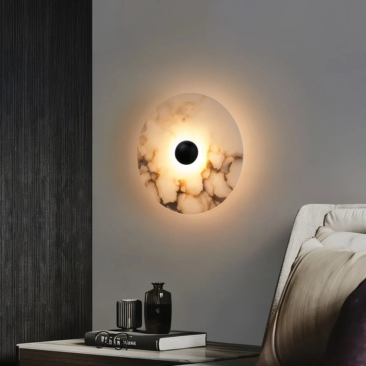 Nayra Round Alabaster Wall Sconce with Diffused Light - view 3