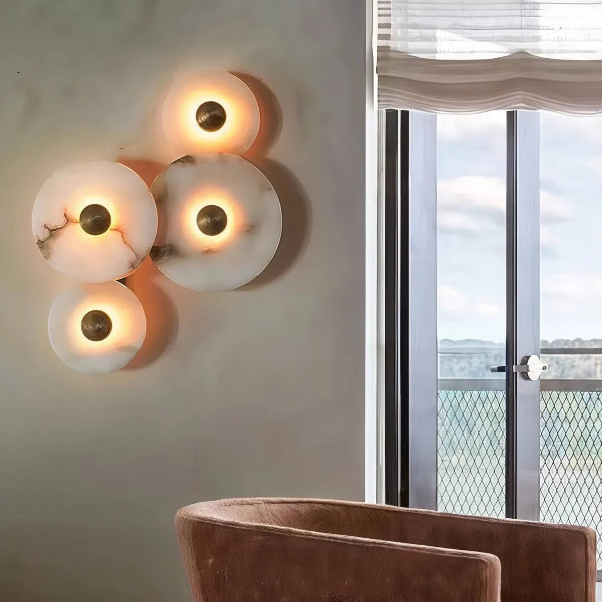 Nayra Round Alabaster Wall Sconce with Diffused Light - view 4