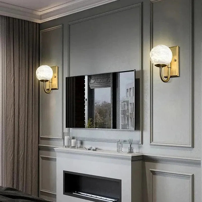 Copper Alabaster Globe Wall Sconce with Brass Accent - view 4