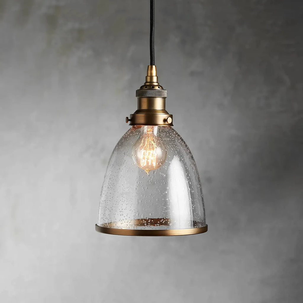 Industrial Cloche Pendant Light in Antiqued Brass - view 1