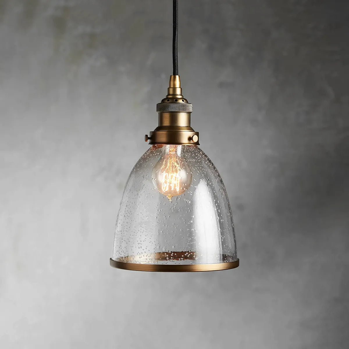 Industrial Cloche Pendant Light in Antiqued Brass - view 1
