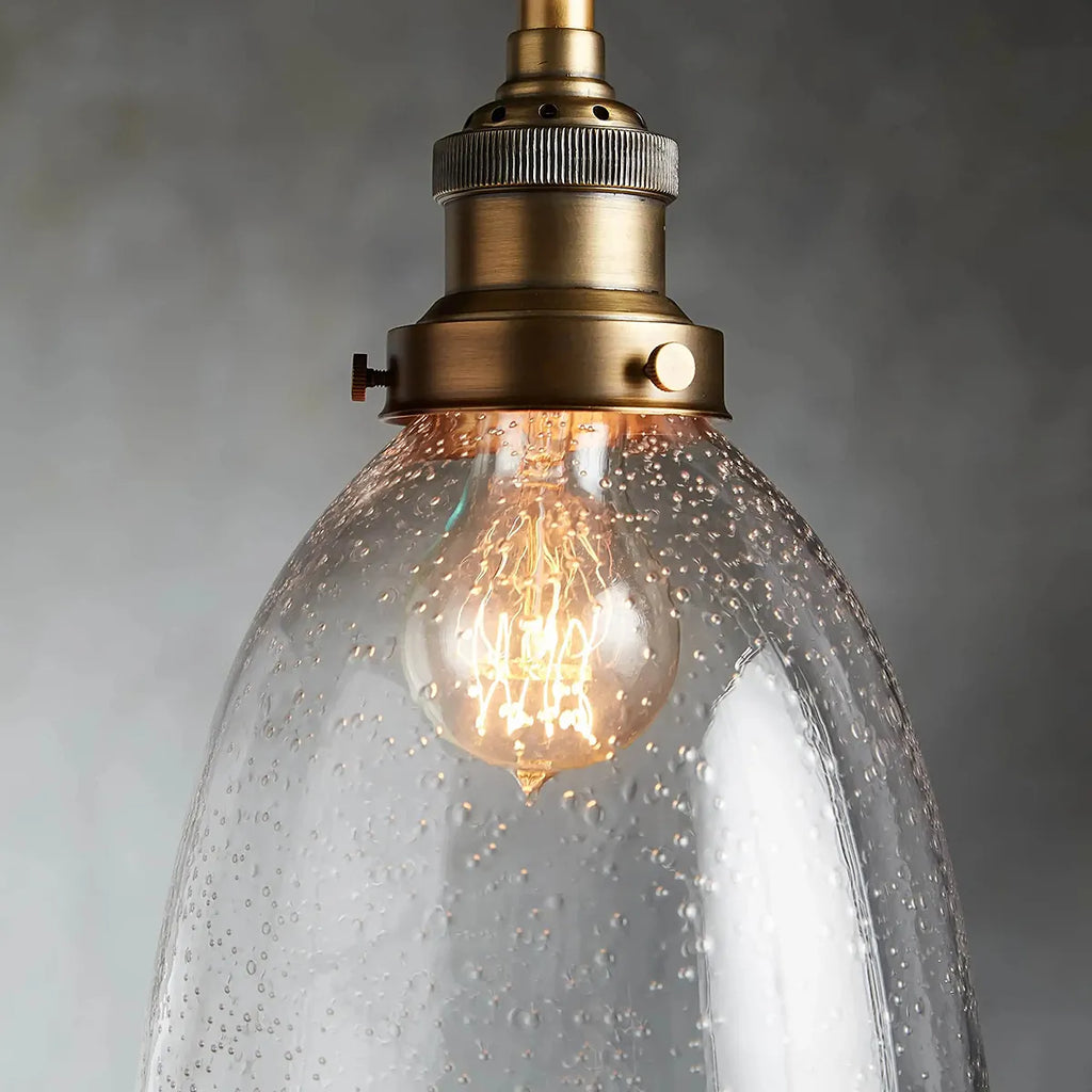 Industrial Cloche Pendant Light in Antiqued Brass - view 2