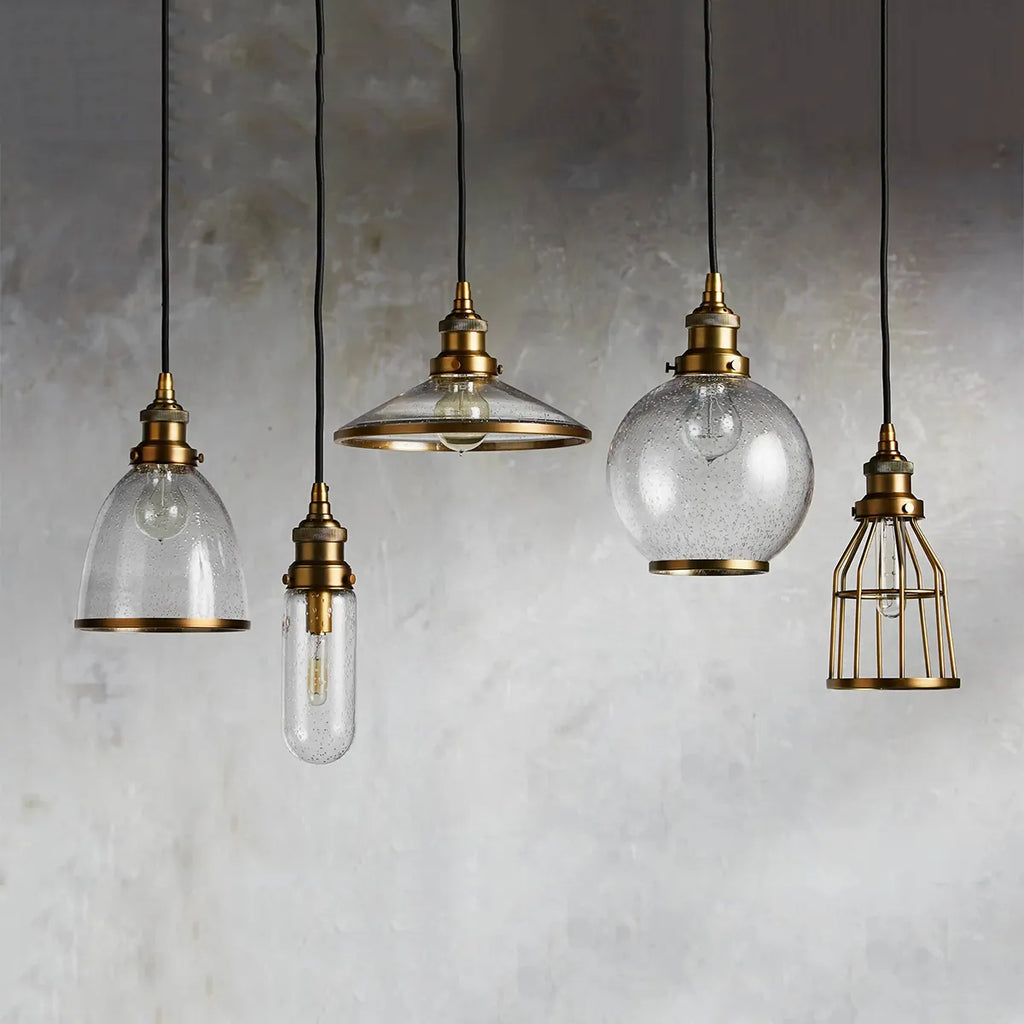Industrial Cloche Pendant Light in Antiqued Brass - view 4