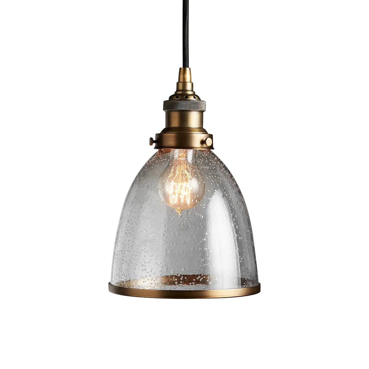 Industrial Cloche Pendant Light in Antiqued Brass - view 5