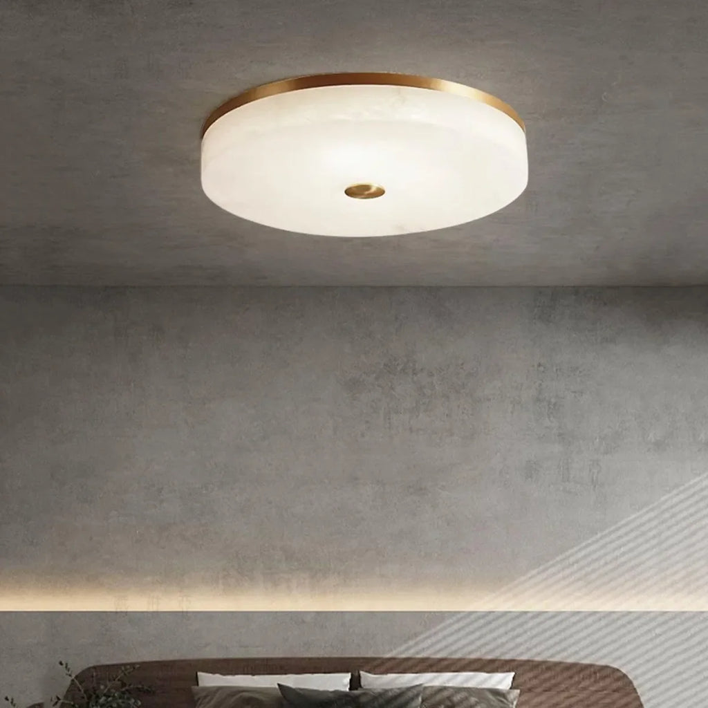 Contemporary Brass Round Alabaster Ceiling Light - view 2