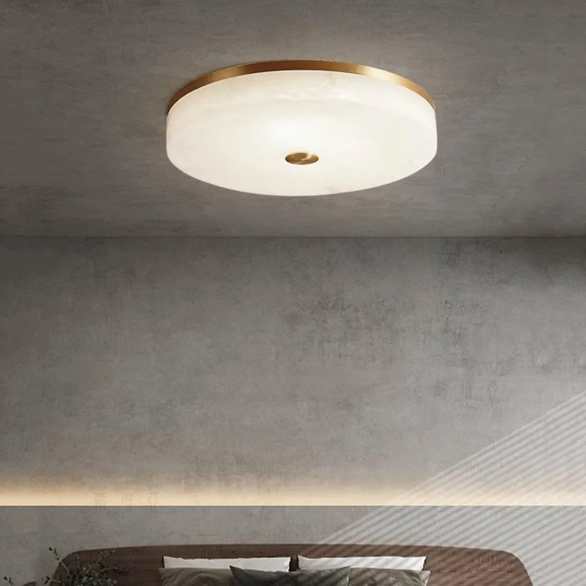 Contemporary Brass Round Alabaster Ceiling Light - view 2