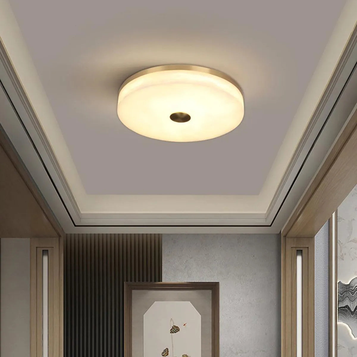 Contemporary Brass Round Alabaster Ceiling Light - view 3