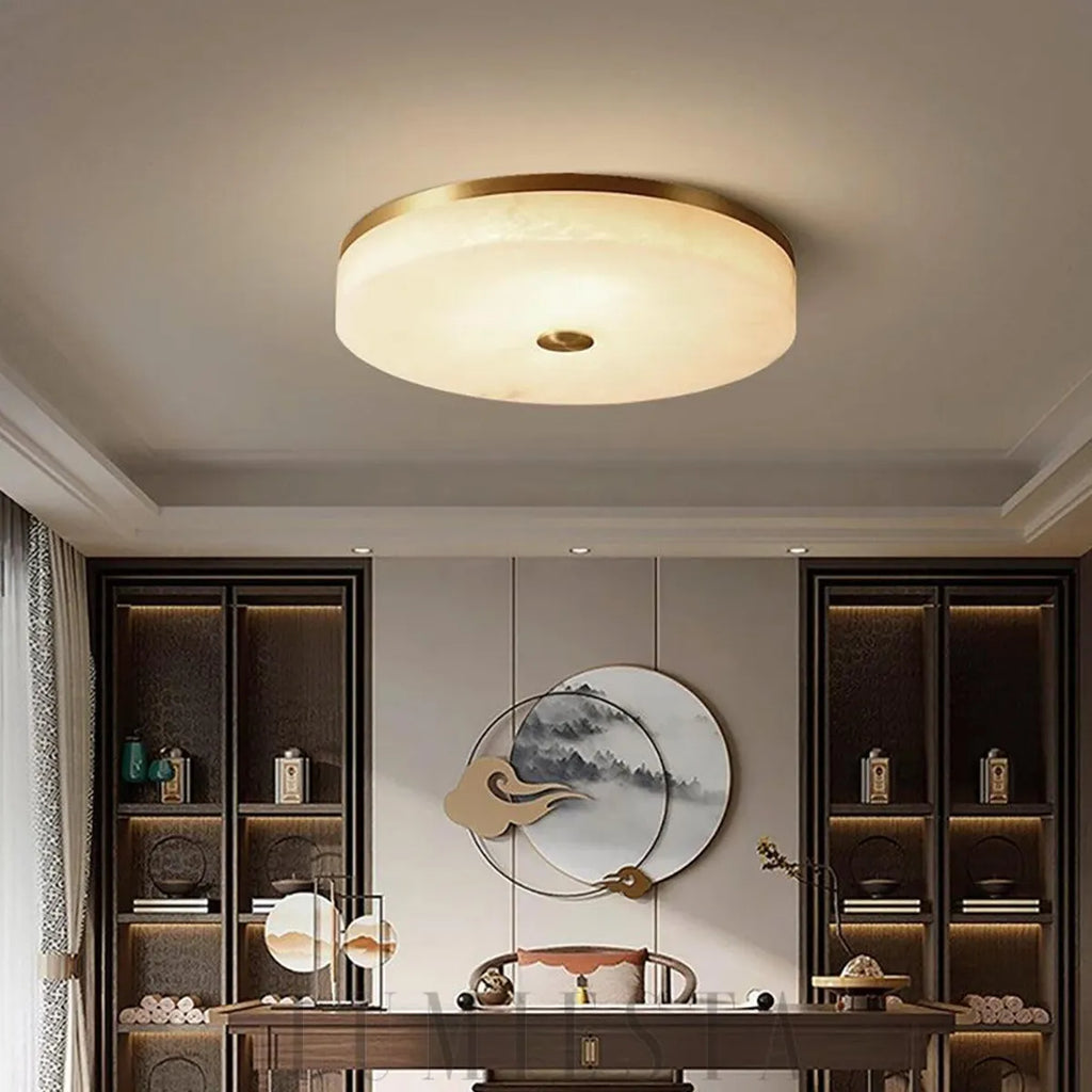 Contemporary Brass Round Alabaster Ceiling Light - view 4