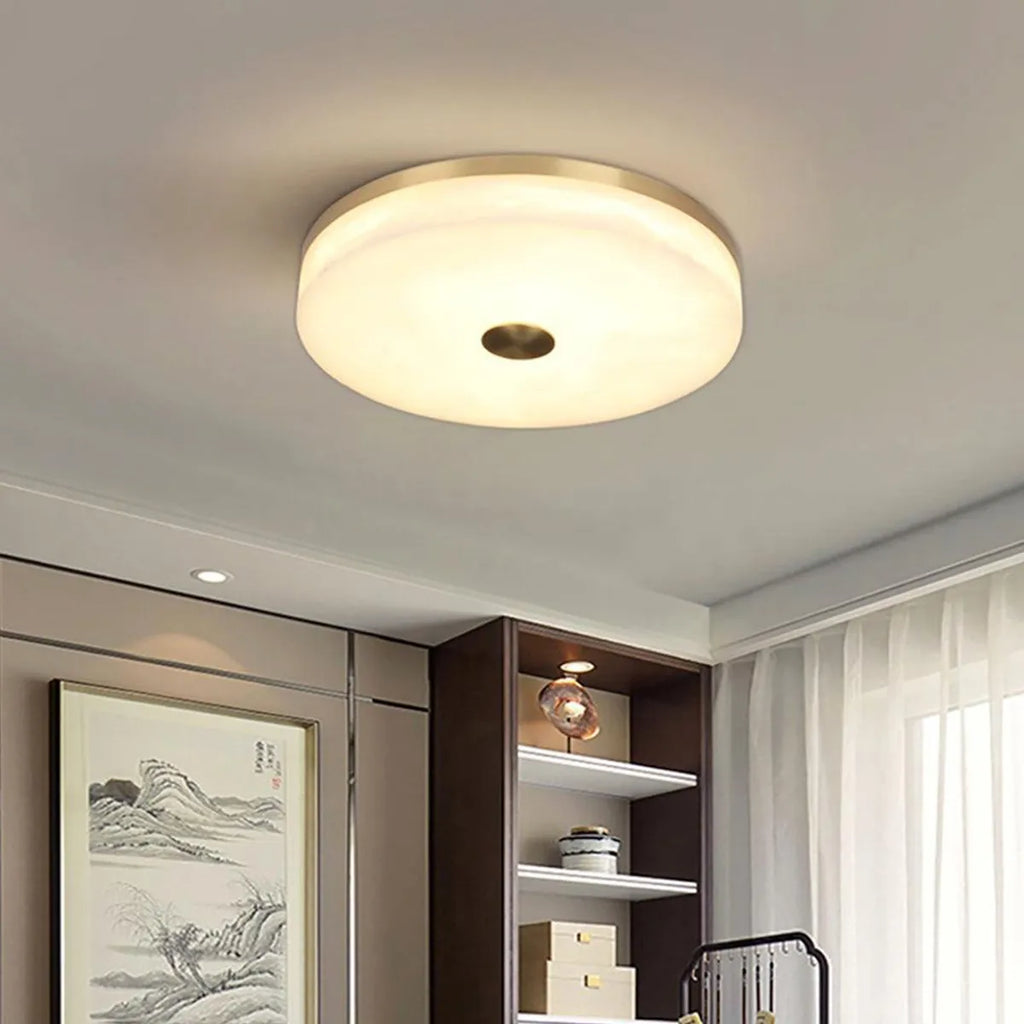 Contemporary Brass Round Alabaster Ceiling Light - view 5