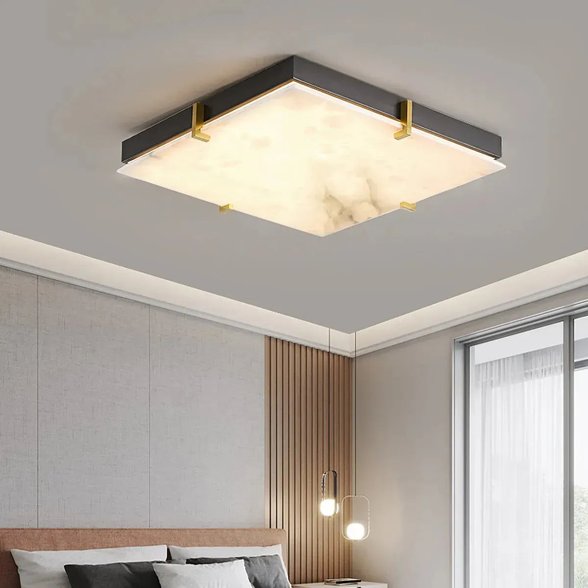 Black Alabaster Square Flush Mount Ceiling Light - view 5