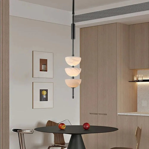 Alabaster Triple Half Spheres Vertical Suspension Light - view 2