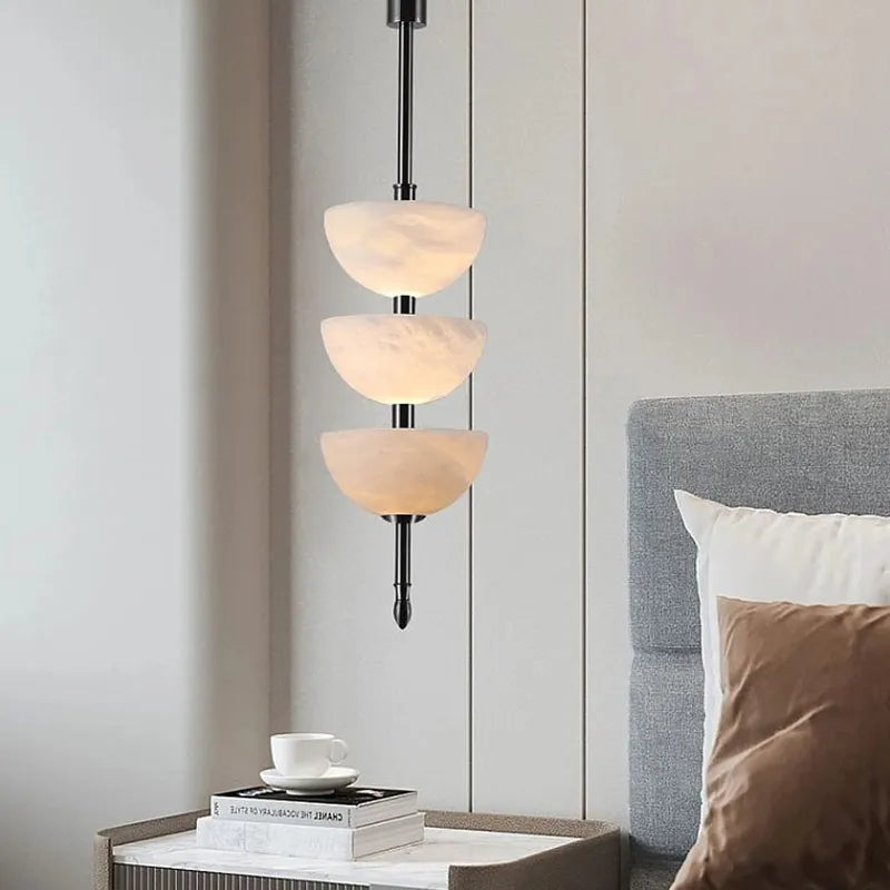 Alabaster Triple Half Spheres Vertical Suspension Light - view 3