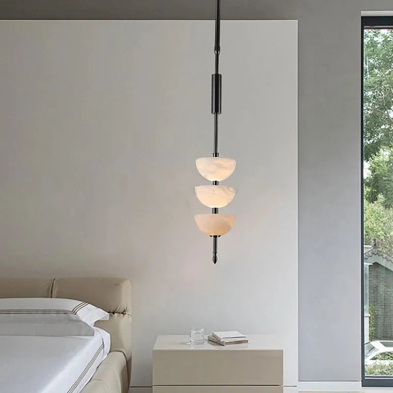 Alabaster Triple Half Spheres Vertical Suspension Light - view 4