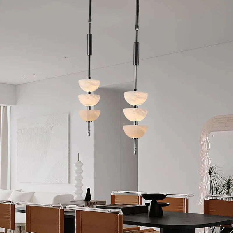 Alabaster Triple Half Spheres Vertical Suspension Light - view 5