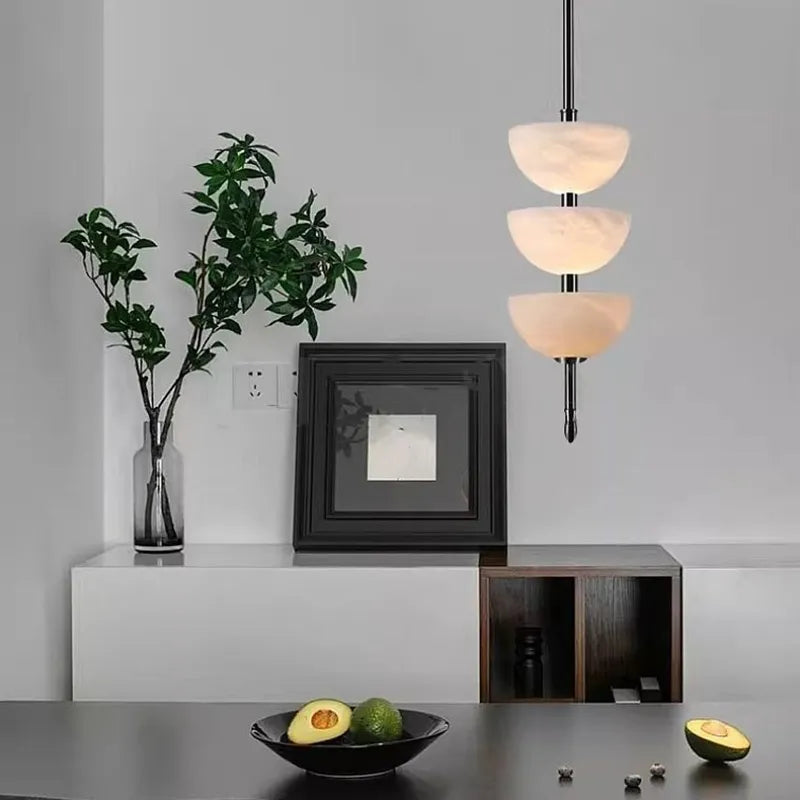 Alabaster Triple Half Spheres Vertical Suspension Light - view 6