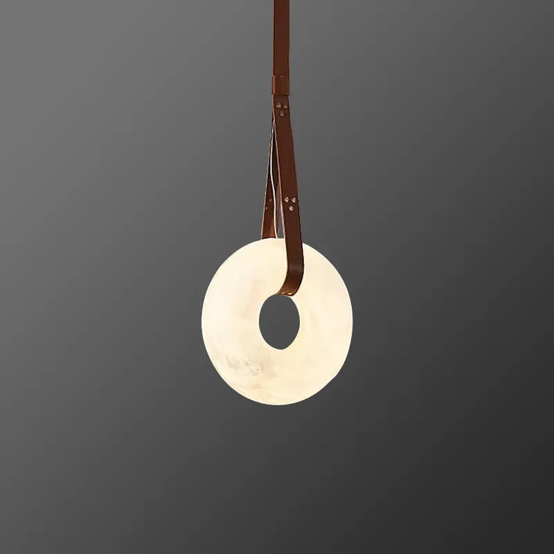 Oslo Ring Alabaster Pendant Lamp with Leather Straps - view 1