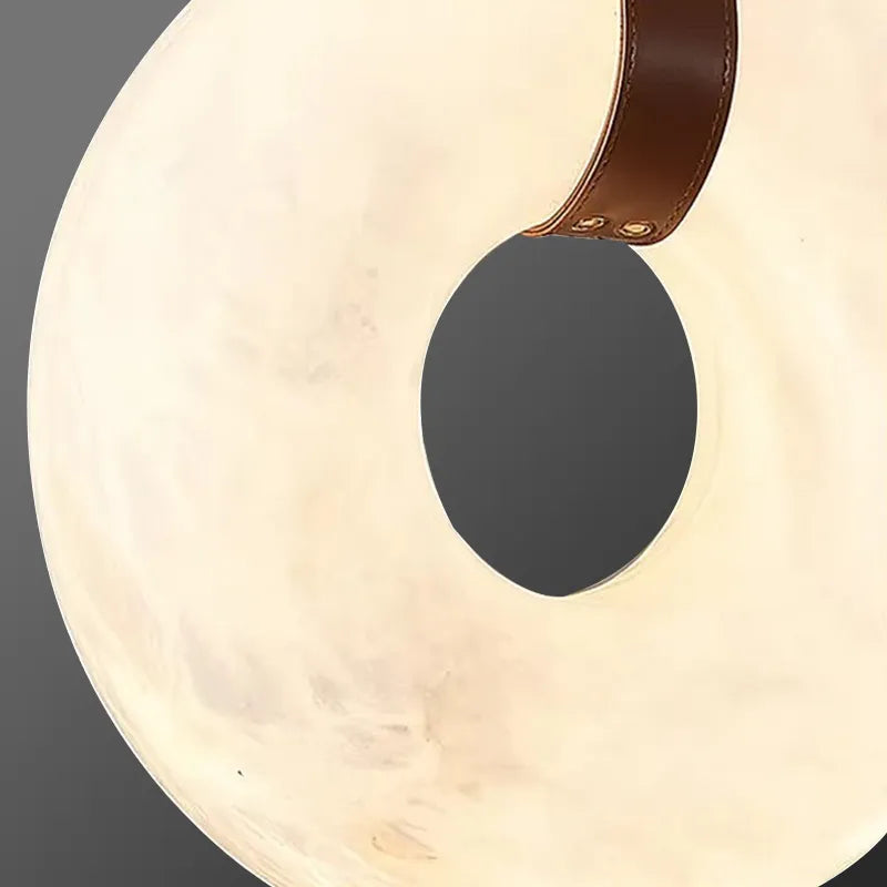 Oslo Ring Alabaster Pendant Lamp with Leather Straps - view 3