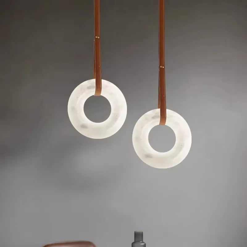 Oslo Ring Alabaster Pendant Lamp with Leather Straps - view 4