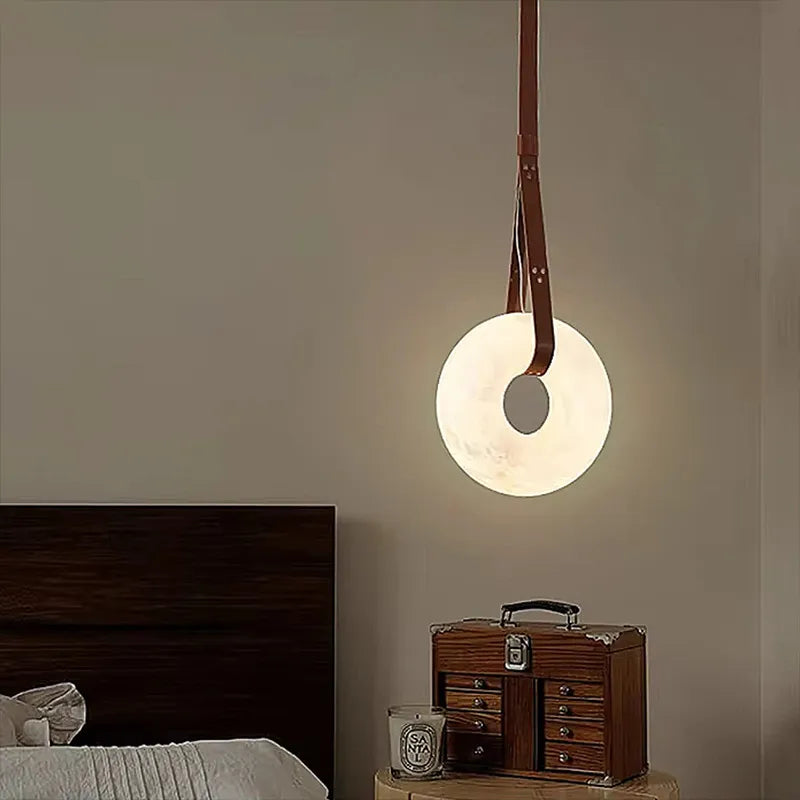 Oslo Ring Alabaster Pendant Lamp with Leather Straps - view 5