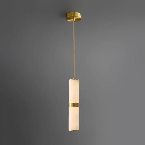 Alabaster Cylinder Pendant Light with Brass Accent – LED Mini Pendant - view 1