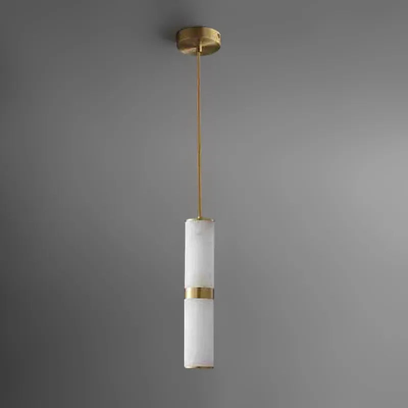 Alabaster Cylinder Pendant Light with Brass Accent – LED Mini Pendant - view 2