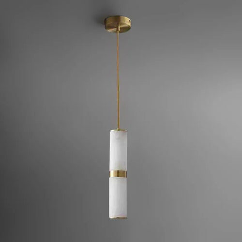 Alabaster Cylinder Pendant Light with Brass Accent – LED Mini Pendant - view 2