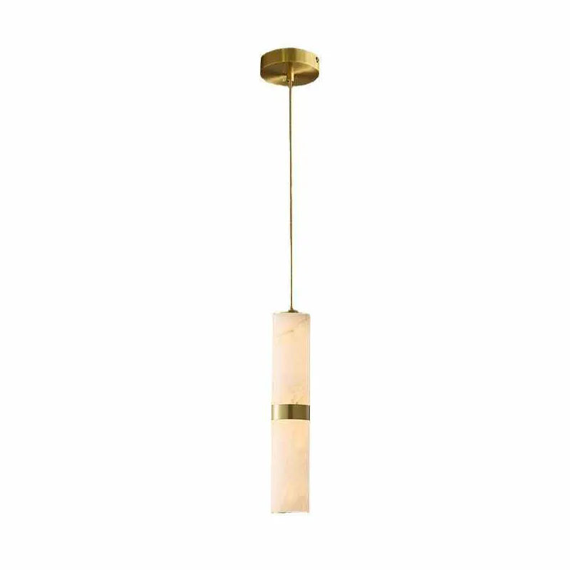 Alabaster Cylinder Pendant Light with Brass Accent – LED Mini Pendant - view 5