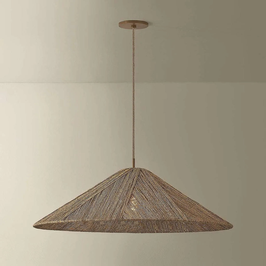 Natural Handwoven Flat Disc Pendant Light - view 1