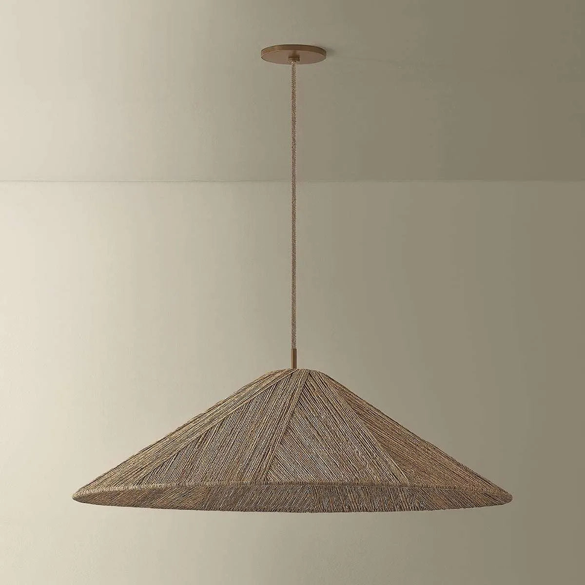 Natural Handwoven Flat Disc Pendant Light - view 2