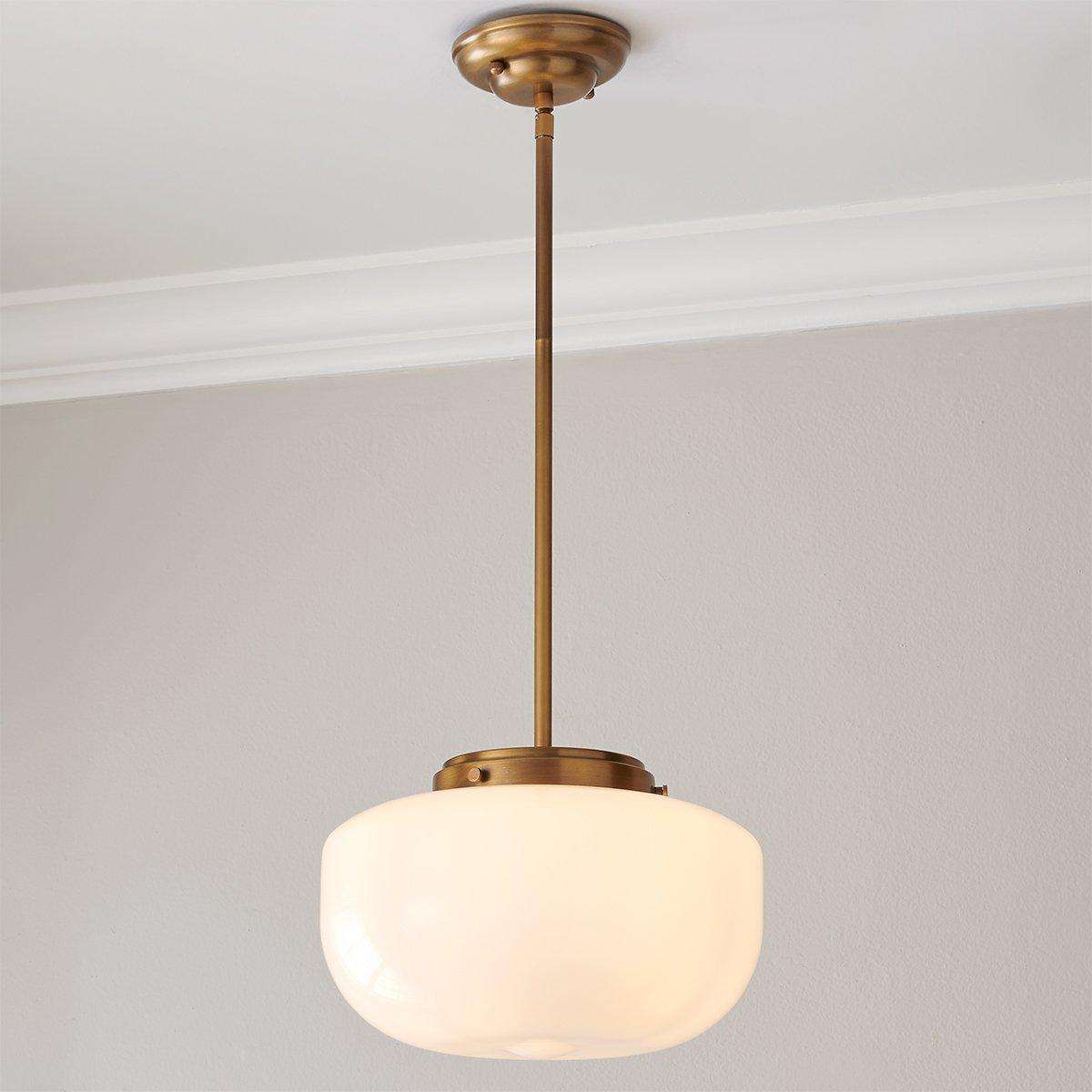 Schoolhouse Satin Brass Pendant Light with Opal Globe - view 2