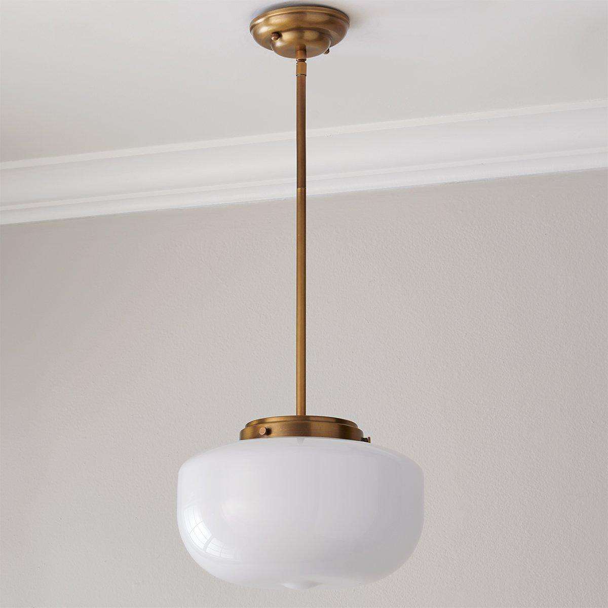 Schoolhouse Satin Brass Pendant Light with Opal Globe - view 3