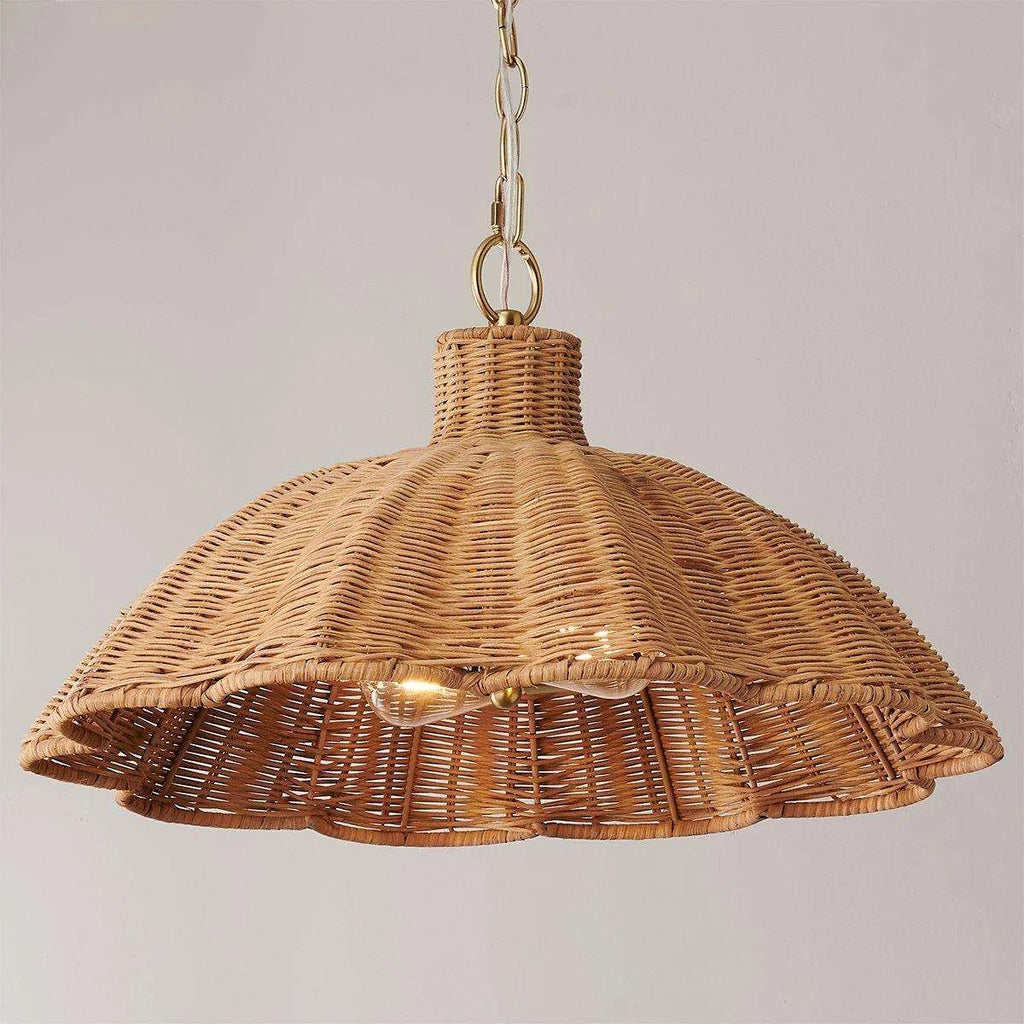 Handwoven Rattan Pendant Light with Aged Brass - view 1