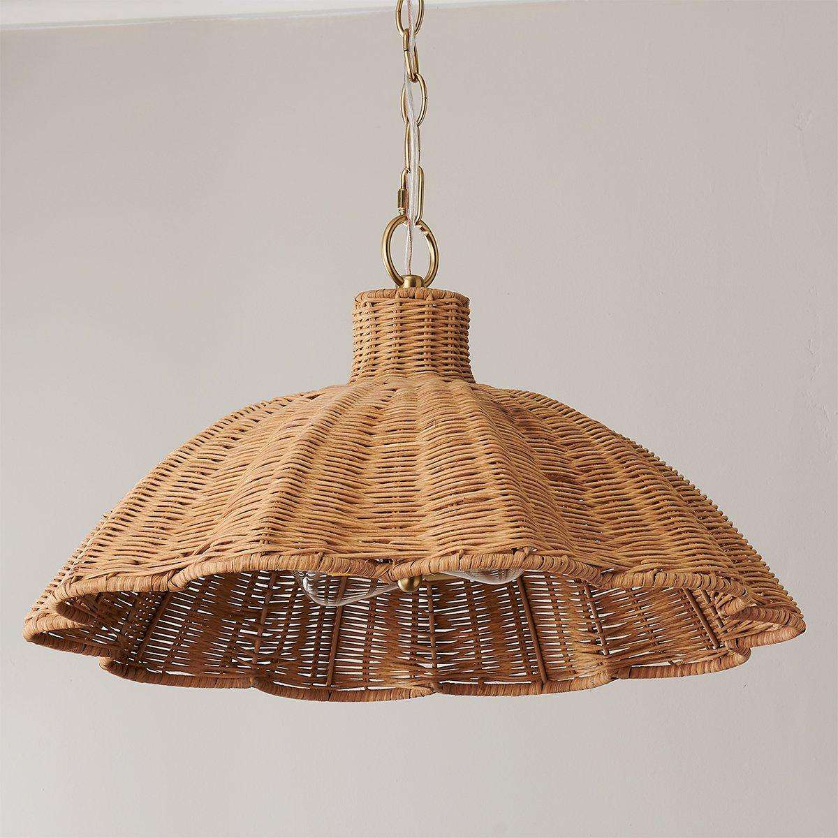 Handwoven Rattan Pendant Light with Aged Brass - view 2