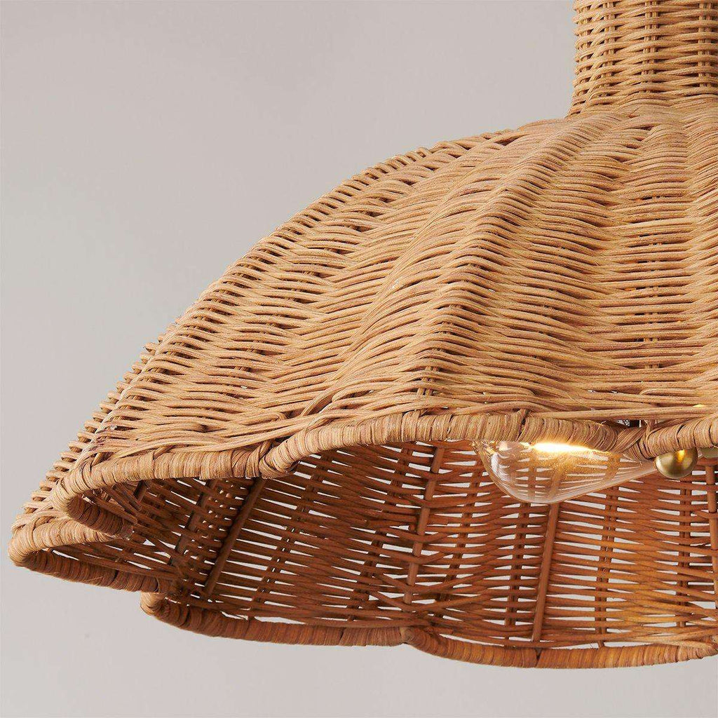 Handwoven Rattan Pendant Light with Aged Brass - view 3