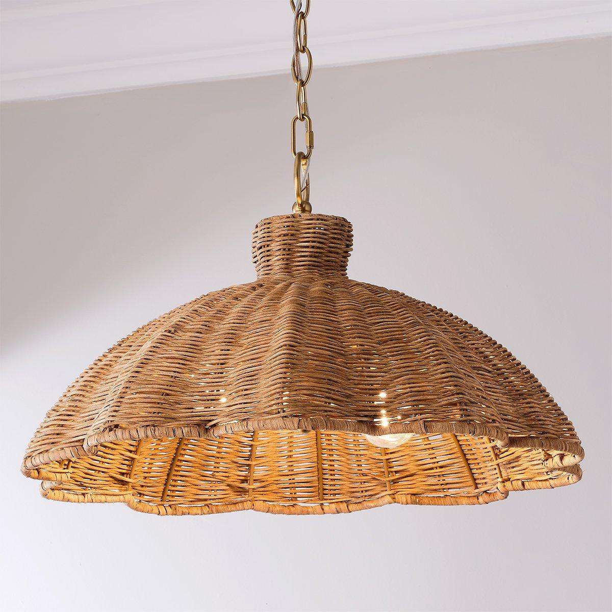 Handwoven Rattan Pendant Light with Aged Brass - view 5