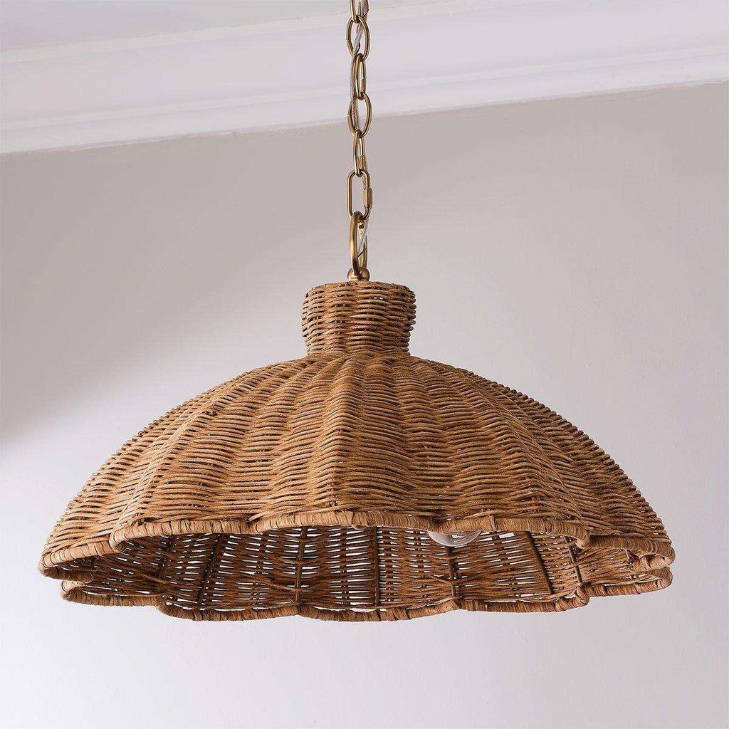 Handwoven Rattan Pendant Light with Aged Brass - view 6