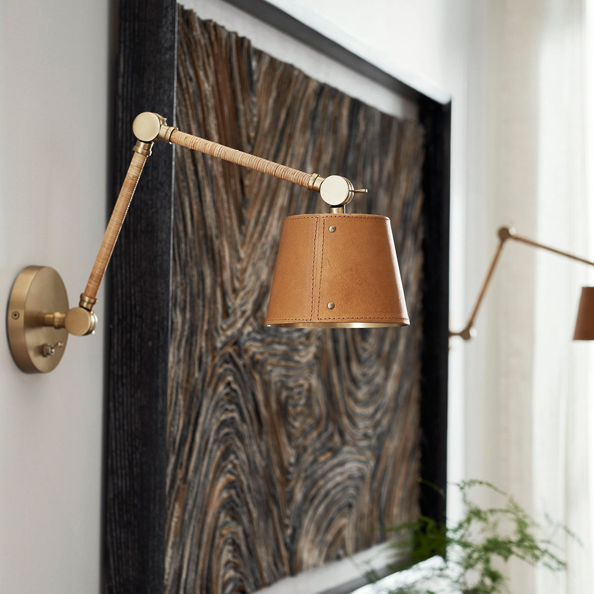 Hendrick Articulating Sconce - Adjustable Brass & Leather Wall Light - view 2