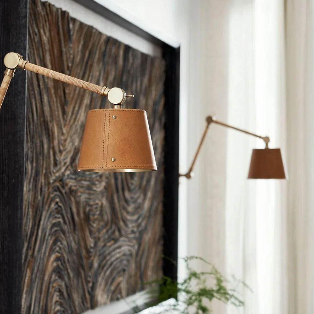Hendrick Articulating Sconce - Adjustable Brass & Leather Wall Light - view 4