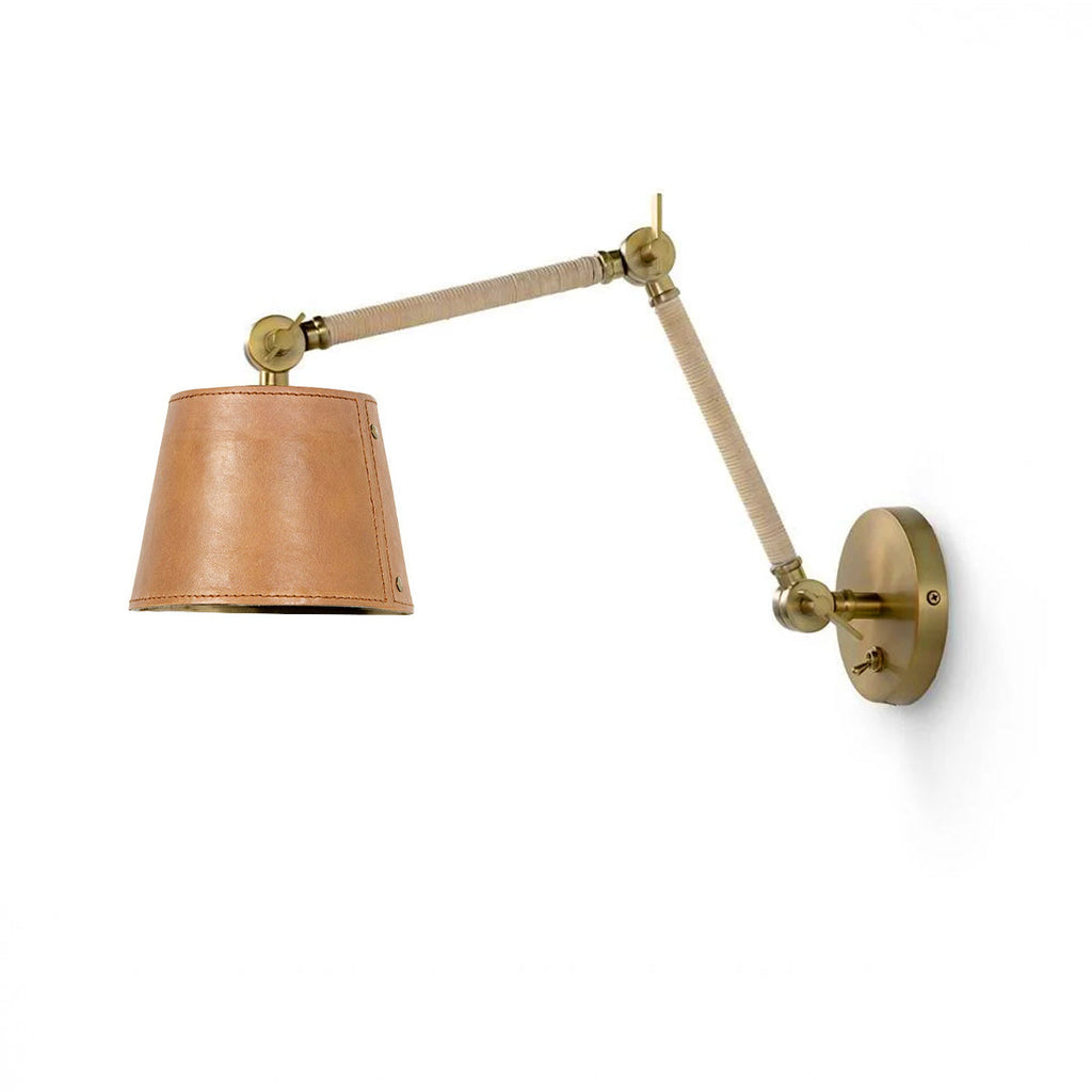 Hendrick Articulating Sconce - Adjustable Brass & Leather Wall Light - view 5